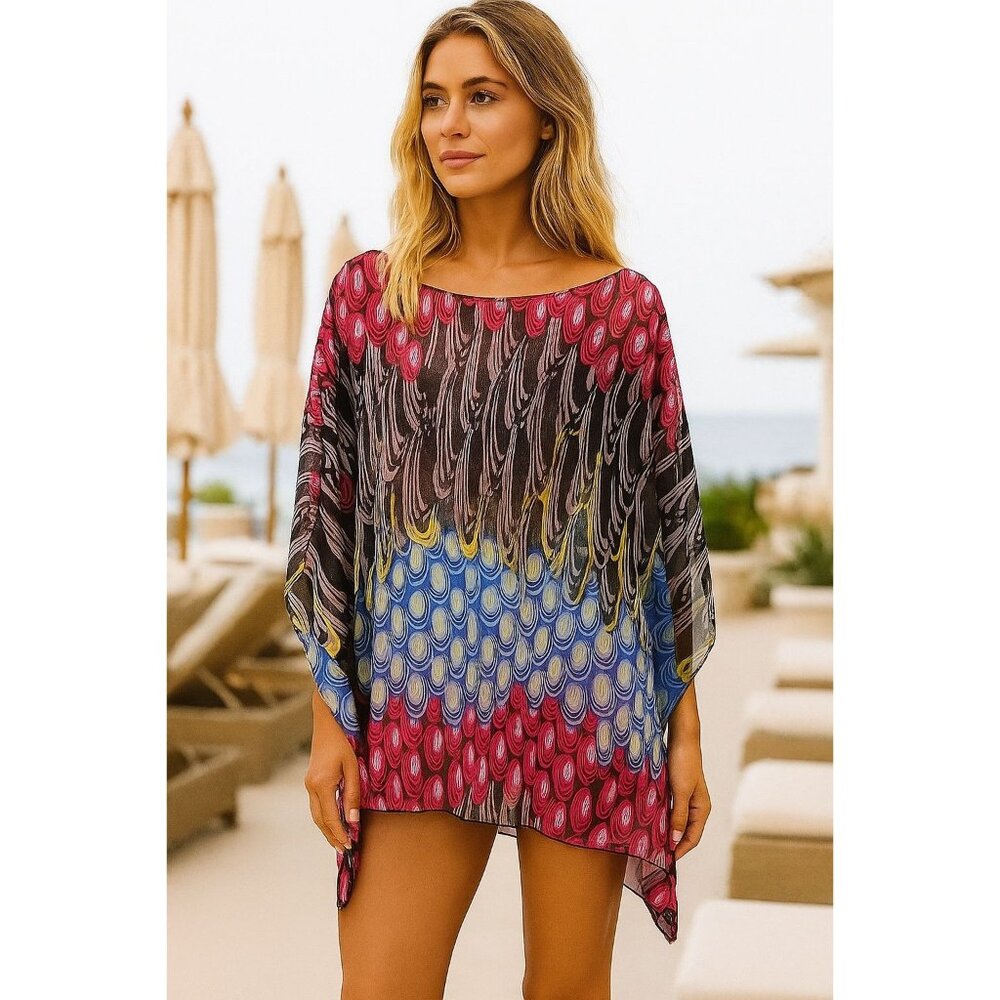 Silk Y2K M Swim Coverup Vintage Peacock Swimwear Cover Bathing Suit Top Mingle